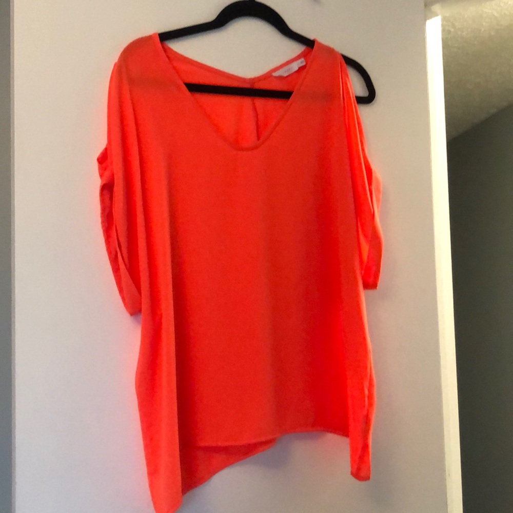Orange Blouse Cut Out Shoulders